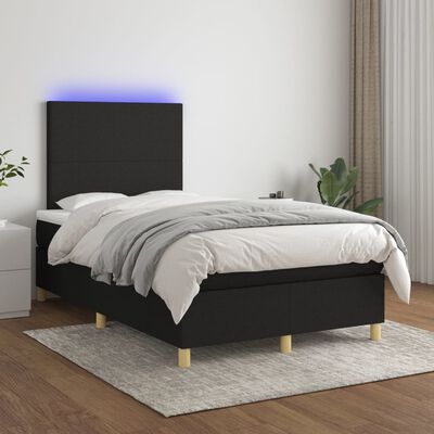 vidaXL Cama box spring con colchón y luces LED tela negro 120x190 cm