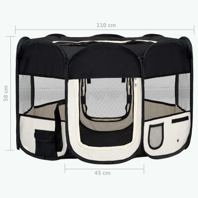 vidaXL Parque de perros plegable y bolsa transporte negro 110x110x58cm