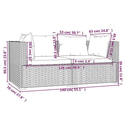 vidaXL Set muebles de jardín 3 piezas y cojines ratán sintético marrón