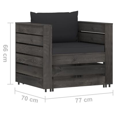 vidaXL Muebles de jardín 8 piezas con cojines madera impregnada gris