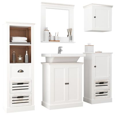 vidaXL Juego de muebles de baño 5 piezas madera maciza blanco