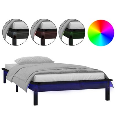 vidaXL Estructura de cama con LED madera maciza negra 90x190 cm