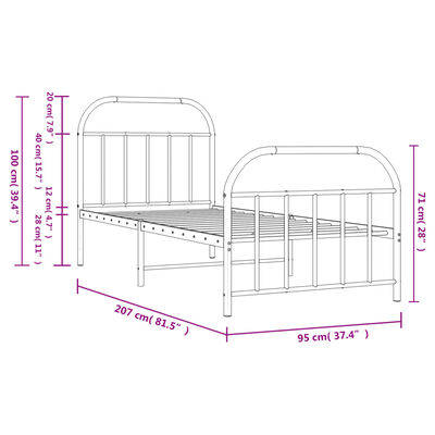 vidaXL Estructura de cama con cabecero y estribo metal negro 90x200 cm