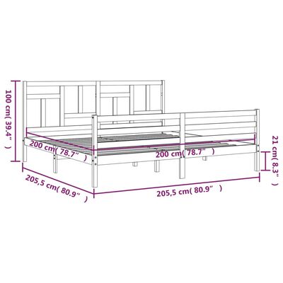 vidaXL Estructura de cama con cabecero madera maciza gris 200x200 cm