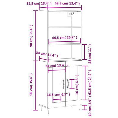 vidaXL Aparador alto madera contrachapada marrón roble 69,5x34x180 cm