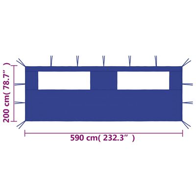 vidaXL Pared lateral de cenador con ventanas azul 6x2 m