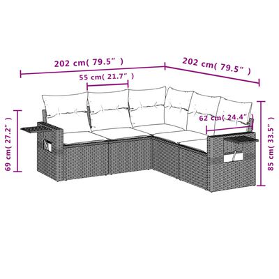 vidaXL Set comedor de jardín 5 piezas y cojines ratán sintético marrón