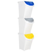 vidaXL Cubos de basura apilables con tapa 3 uds PP blanco 120 L