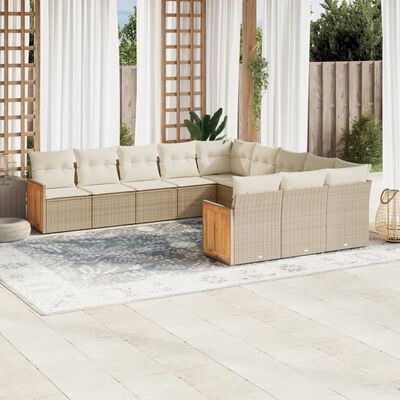 vidaXL Set de sofás de jardín 11pzas con cojines ratán sintético beige