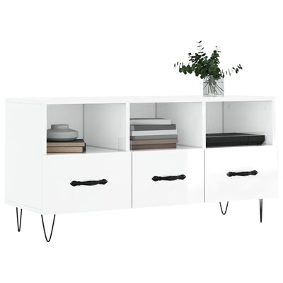 vidaXL Mueble de TV madera contrachapada blanco brillo 102x36x50 cm