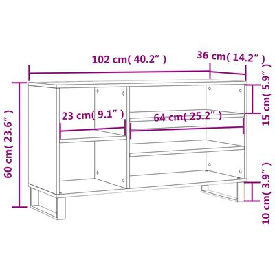 vidaXL Mueble zapatero madera contrachapada roble marrón 102x36x60 cm