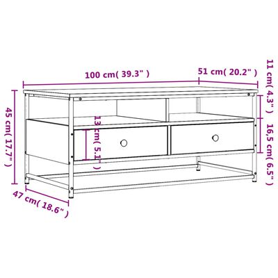 vidaXL Mesa de centro madera de ingeniería roble marrón 100x51x45 cm