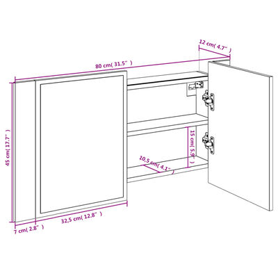 vidaXL Armario espejo de baño LED acrílico roble ahumado 80x12x45 cm