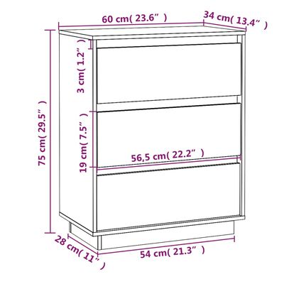 vidaXL Aparador de madera maciza de pino marrón miel 60x34x75 cm