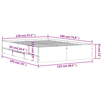 vidaXL Cama con cajones madera ingeniería gris Sonoma 120x190 cm