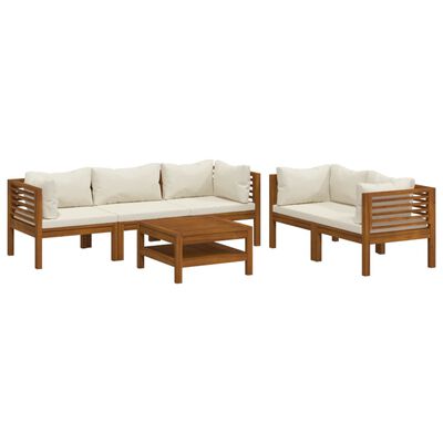 vidaXL Muebles de jardín 6 pzas cojines crema madera maciza de acacia