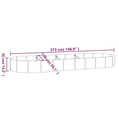 vidaXL Jardinera arriate acero recubrimiento polvo plata 373x140x36 cm