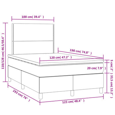 vidaXL Cama box spring con colchón y LED terciopelo rosa 120x190 cm