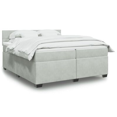 vidaXL Cama box spring con colchón terciopelo gris claro 200x200 cm