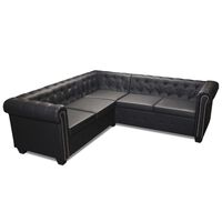 vidaXL Sofá de esquina Chesterfield 5 plazas cuero artificial negro