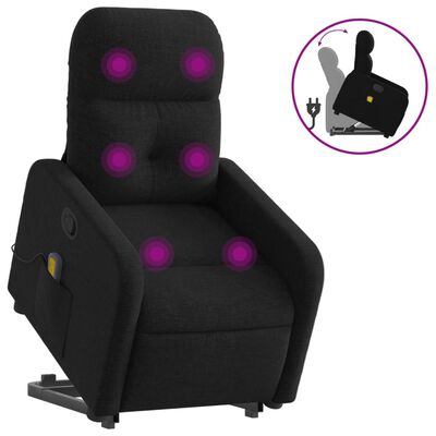 vidaXL Sillón reclinable de masaje elevable tela negro