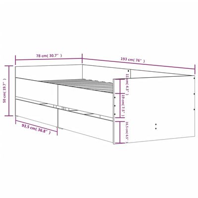 vidaXL Estructura de cama con cajones roble ahumado 75x190 cm