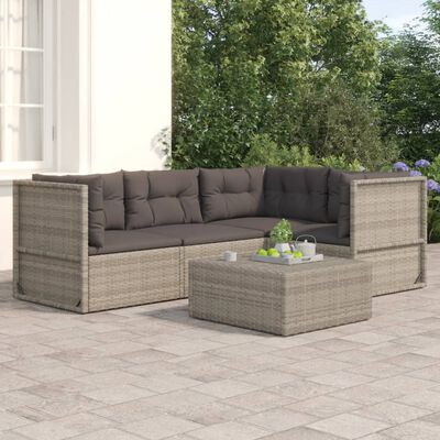 vidaXL Set de muebles de jardín 4 pzas y cojines ratán sintético gris