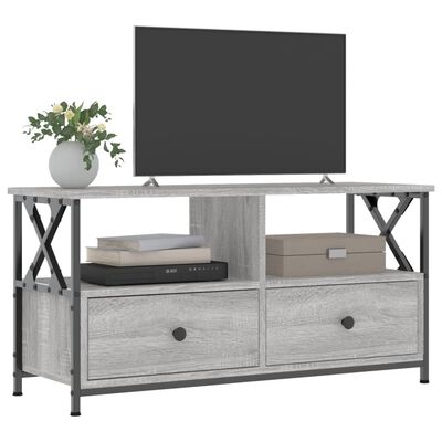 vidaXL Mueble TV hierro y madera contrachapada gris Sonoma 90x33x45 cm