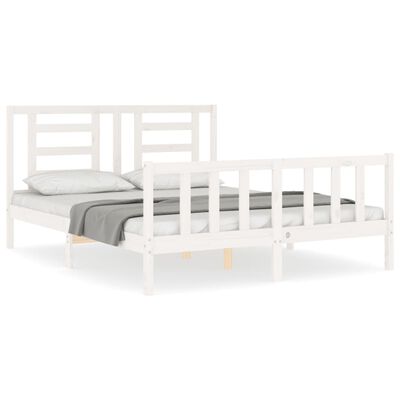 vidaXL Estructura de cama con cabecero madera maciza blanco 160x200 cm