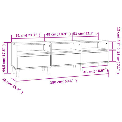 vidaXL Mueble de TV madera contrachapada negro 150x30x44,5 cm