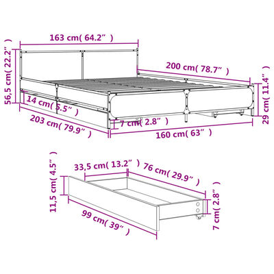 vidaXL Estructura cama con cajones madera ingeniería negra 160x200 cm