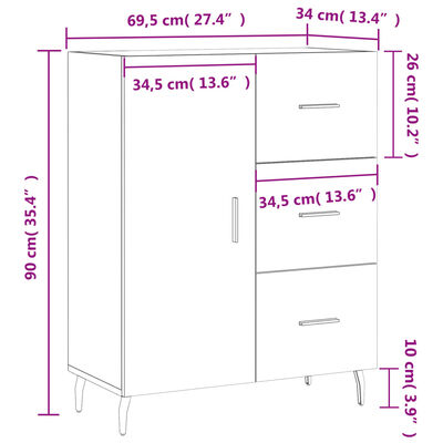 vidaXL Aparador de madera de ingeniería marrón roble 69,5x34x90 cm