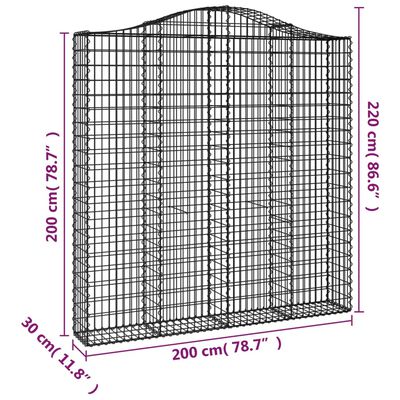 vidaXL Cestas de gaviones 3 uds forma de arco hierro 200x30x200/220 cm