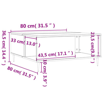 vidaXL Mesa de centro madera contrachapada negro 80x80x36,5 cm