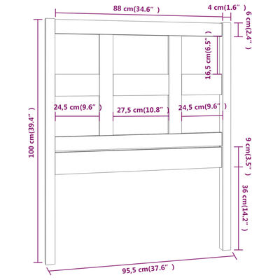 vidaXL Cabecero de cama madera maciza de pino negro 95,5x4x100 cm