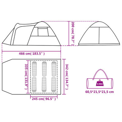 vidaXL Tienda de campaña familiar iglú 6 personas impermeable verde