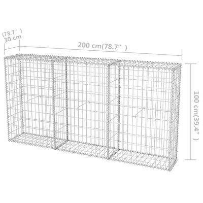 vidaXL Cesta de muro de gaviones acero galvanizado 200x30x100 cm