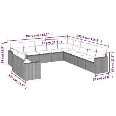 vidaXL Set de sofás de jardín 11pzas con cojines ratán sintético beige