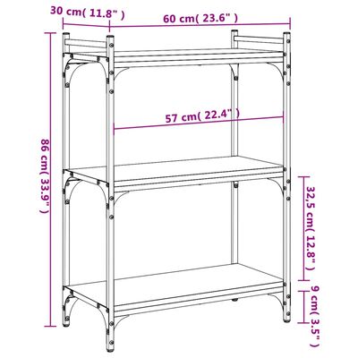 vidaXL Librería 3 estantes madera ingeniería gris Sonoma 60x30x86 cm