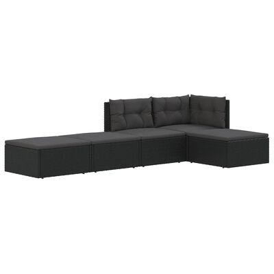 vidaXL Set de muebles de jardín 5 pzas y cojines ratán sintético negro