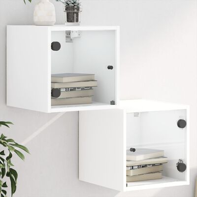 vidaXL Mesitas de noche con puertas de vidrio 2 uds blanco 35x37x35 cm