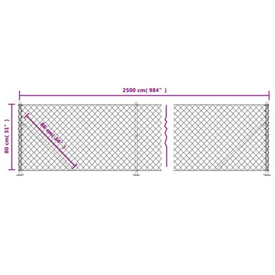 vidaXL Cerca de alambre con brida plateada 0,8x25 m