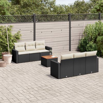 vidaXL Set de comedor de jardín 7 pzas y cojines ratán sintético negro