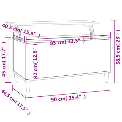 vidaXL Mesa de centro madera contrachapada roble ahumado 90x44,5x45 cm