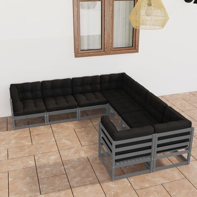 vidaXL Set de muebles de jardín 8 pzas con cojines madera pino gris