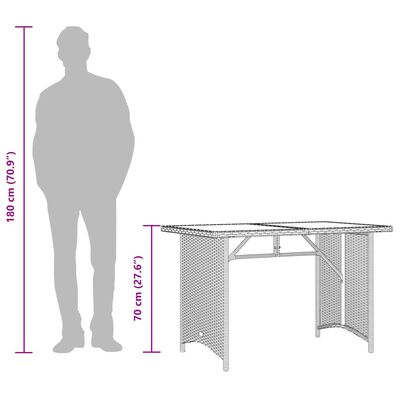 vidaXL Mesa de jardín superficie vidrio ratán PE marrón 110x68x70 cm