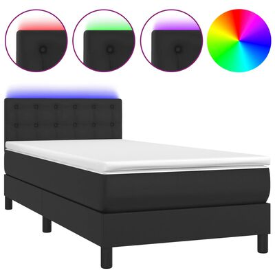 vidaXL Cama box spring y colchón LED cuero sintético negro 90x200 cm