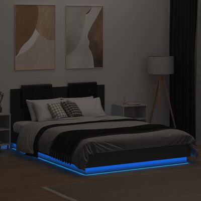 vidaXL Estructura de cama con cabecero y luces LED negro 140x200 cm