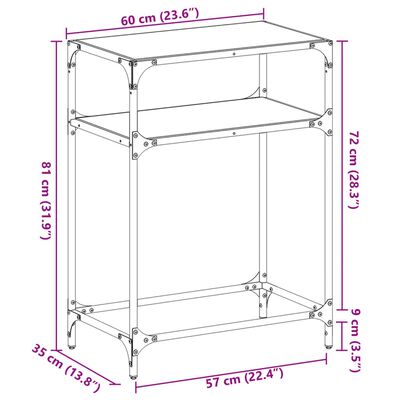 vidaXL Mesa consola con superficie de vidrio negro acero 60x35x81 cm