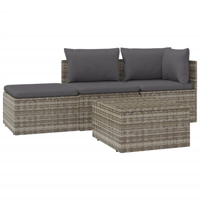 vidaXL Set de muebles de jardín 4 pzas y cojines ratán sintético gris